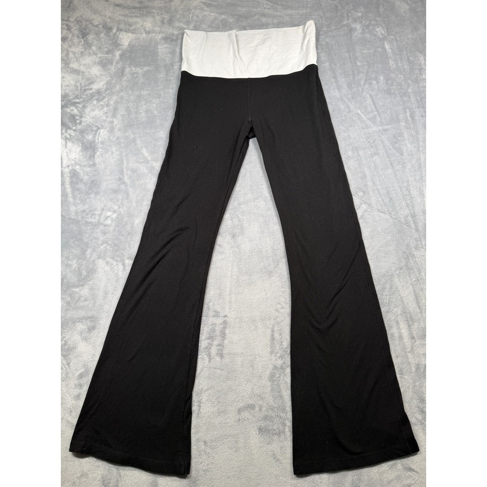PINK Victoria's Secret Fold-Over Flare Leggings Women Large Black Cotton Stretch